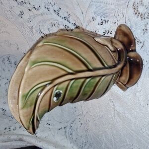 Royal Haeger Brown 6 1/4" Leaf Glazed Ceramic Vintage Vase Planter Labeled